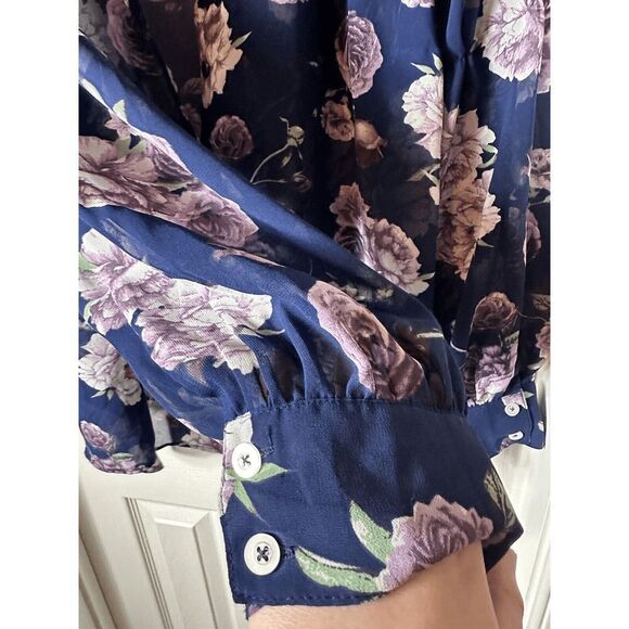 ModCloth Floral Long Sleeve Sheer Button Up Shirt Womens 3X Blouse Work Top Flaw - Picture 2 of 10